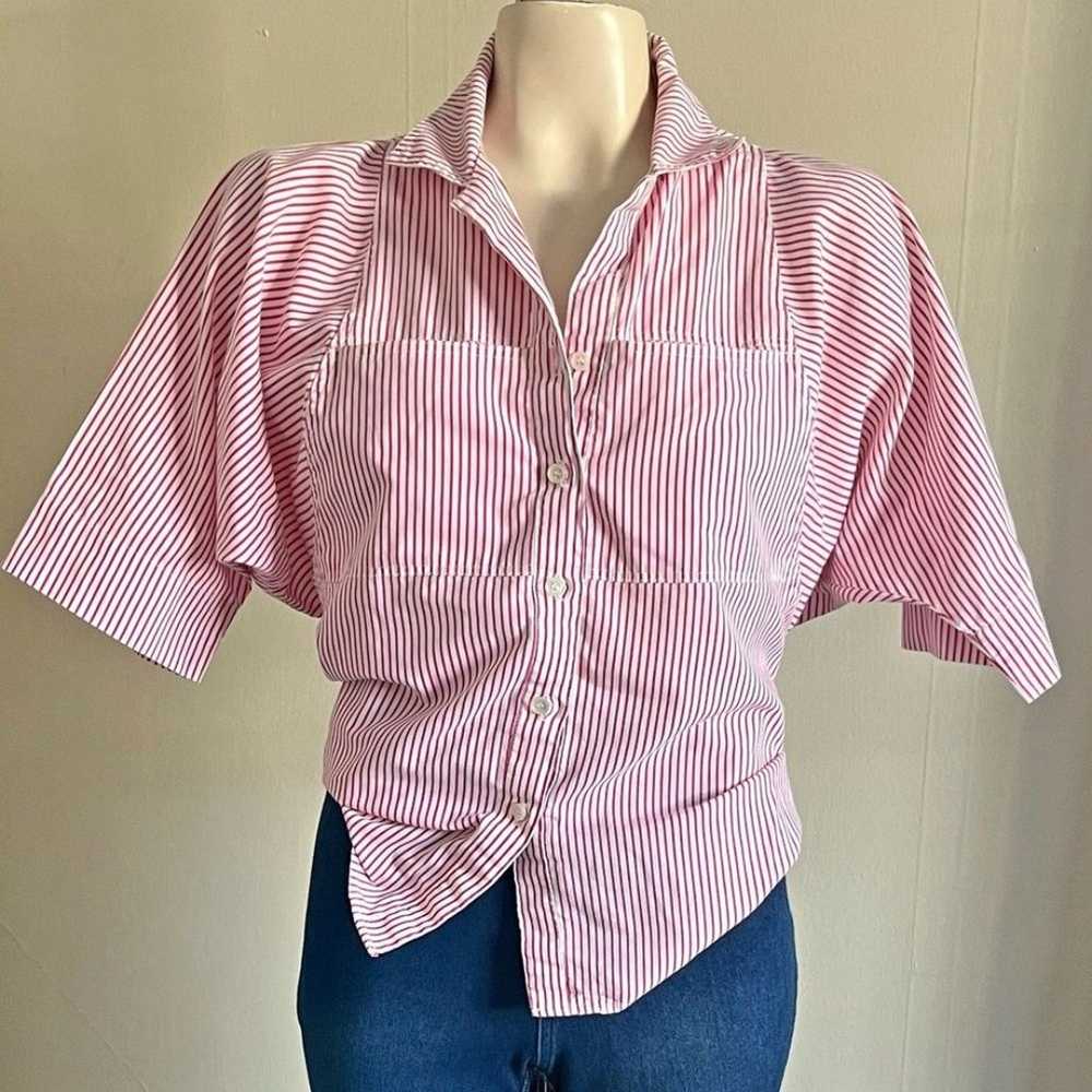 Vintage 70’s candy cane striped button cotton top… - image 1