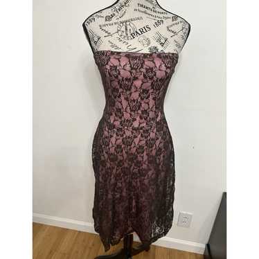 Vintage Hourglass Pink & Brown Lace Strapless Bod… - image 1