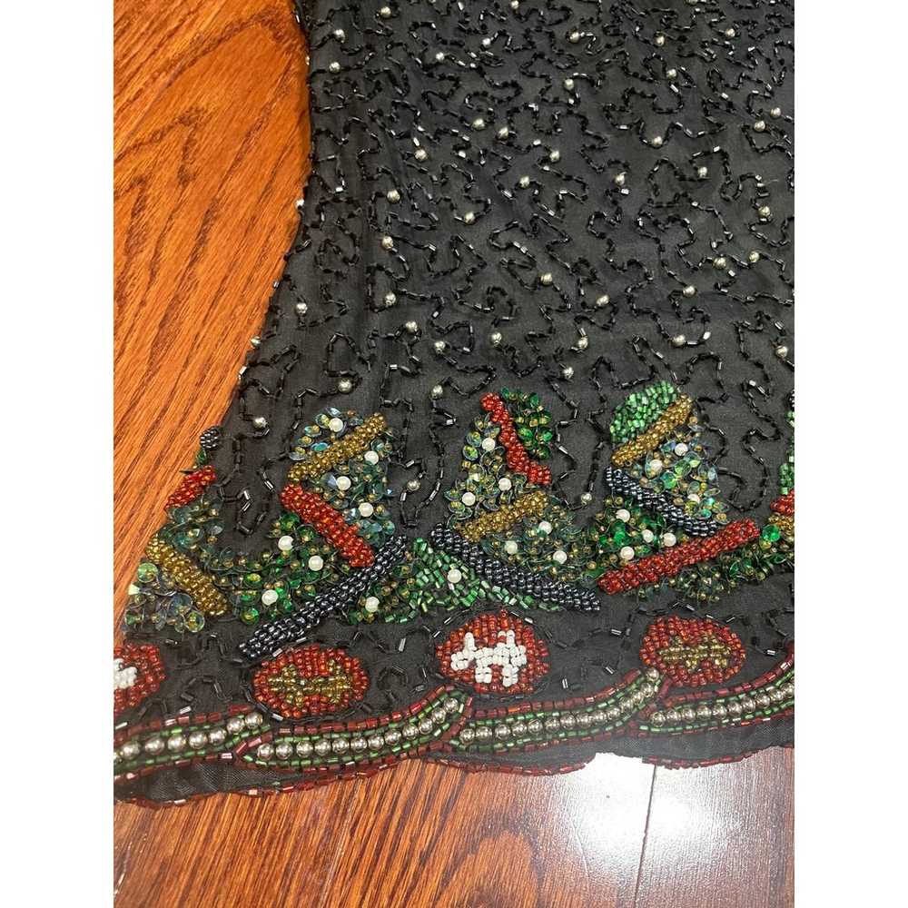 Vintage Laurence Kazar Silk Beaded Christmas Top … - image 4