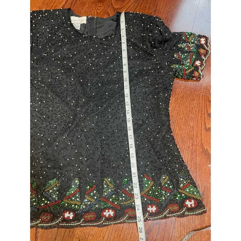 Vintage Laurence Kazar Silk Beaded Christmas Top … - image 6