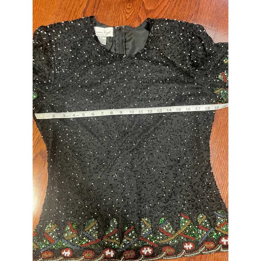 Vintage Laurence Kazar Silk Beaded Christmas Top … - image 7