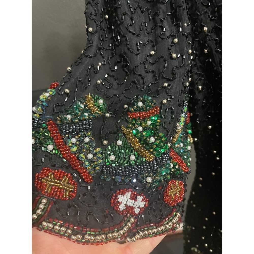 Vintage Laurence Kazar Silk Beaded Christmas Top … - image 8