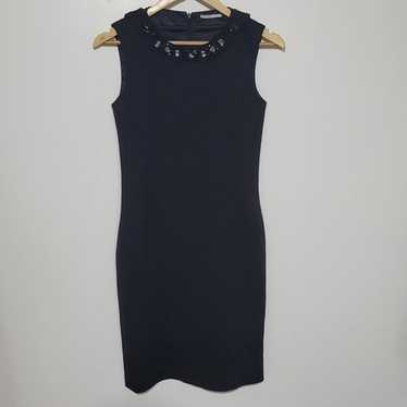 Tahari Black Pencil Dress Beaded Neckline Size 4