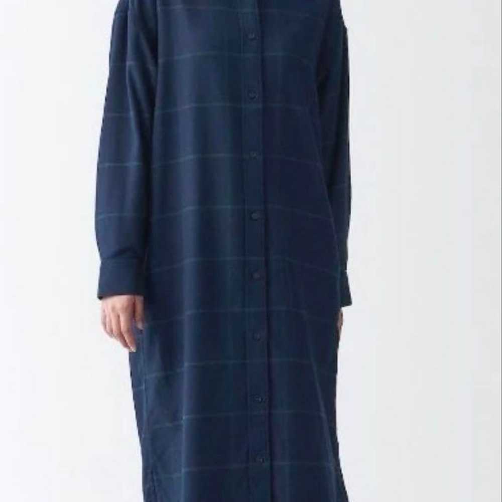 MUJI Flannel Stand Collar Long Sleeve Dress Check… - image 1