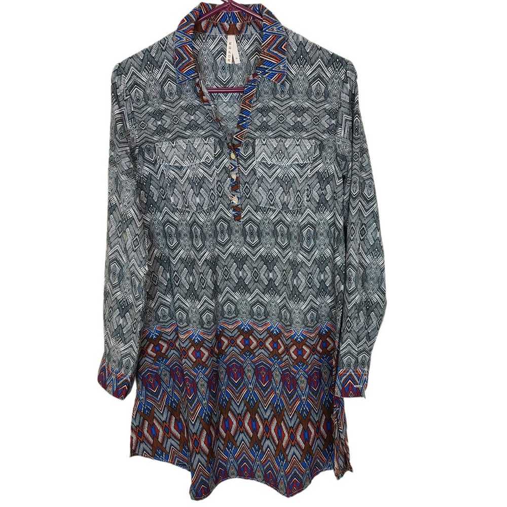 Roper Western Dress Womens M Gray Tribal Print Sh… - image 1