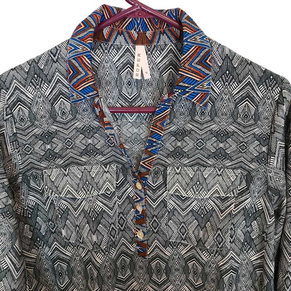 Roper Western Dress Womens M Gray Tribal Print Sh… - image 2