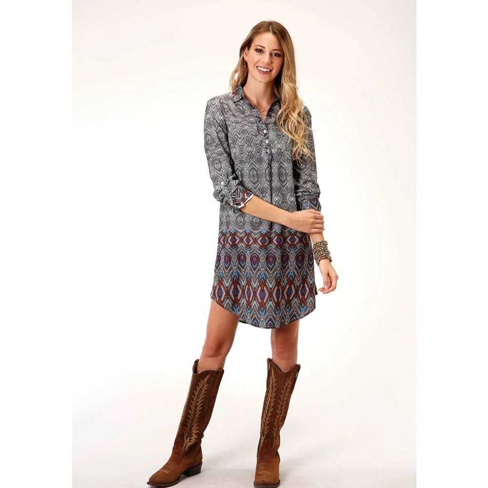 Roper Western Dress Womens M Gray Tribal Print Sh… - image 6