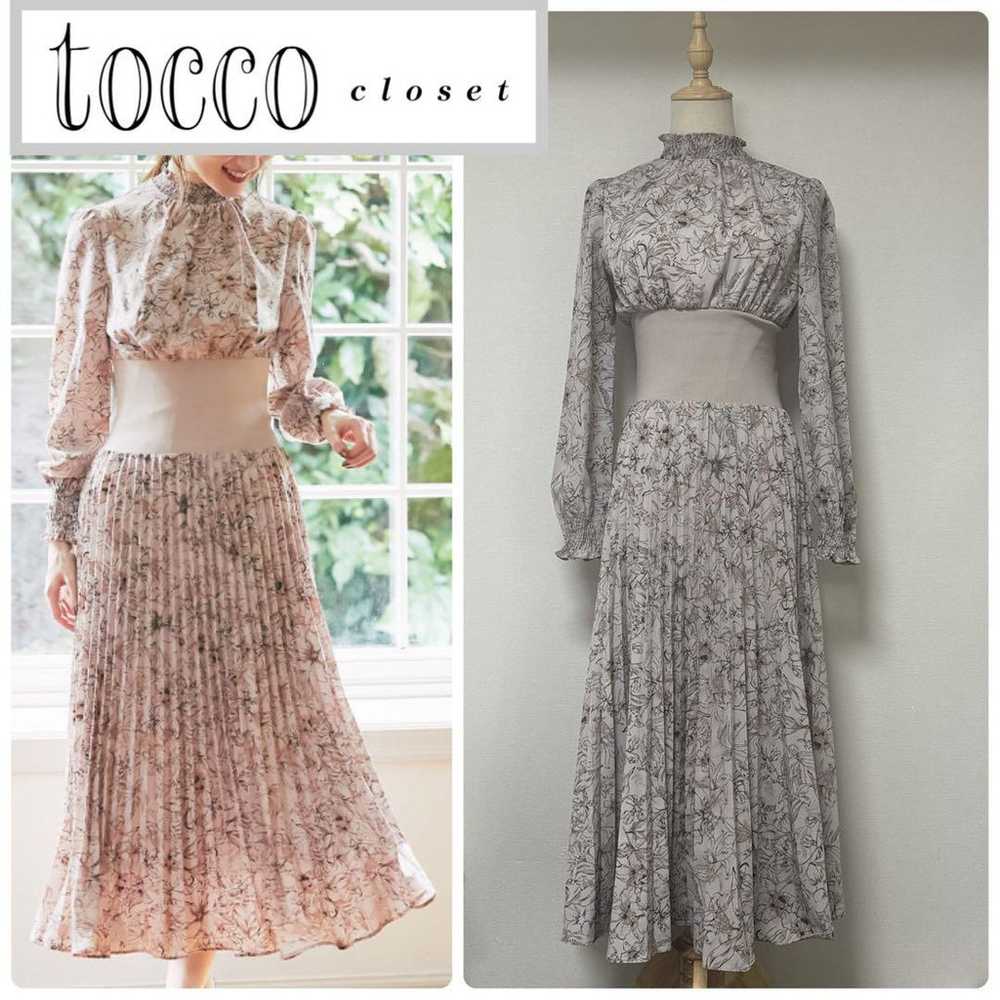 Tocco Closet Waist Rib Flower Print Pleated Dress - image 1