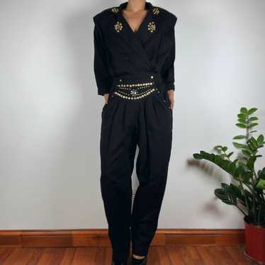 Vintage 80s 90s Y2K Black Women's' Jumpsuit with … - image 1