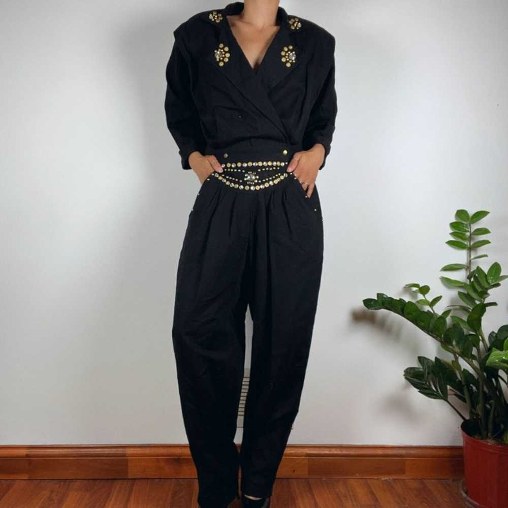 Vintage 80s 90s Y2K Black Women's' Jumpsuit with … - image 4