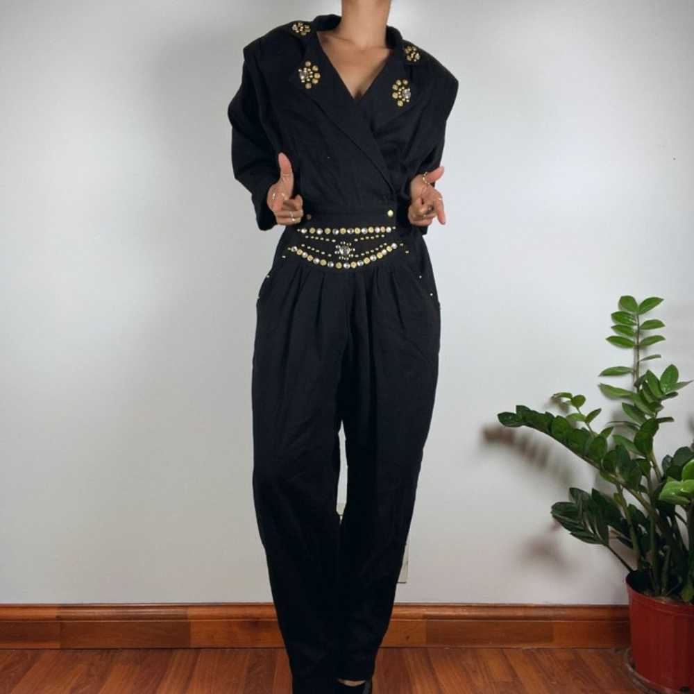 Vintage 80s 90s Y2K Black Women's' Jumpsuit with … - image 7