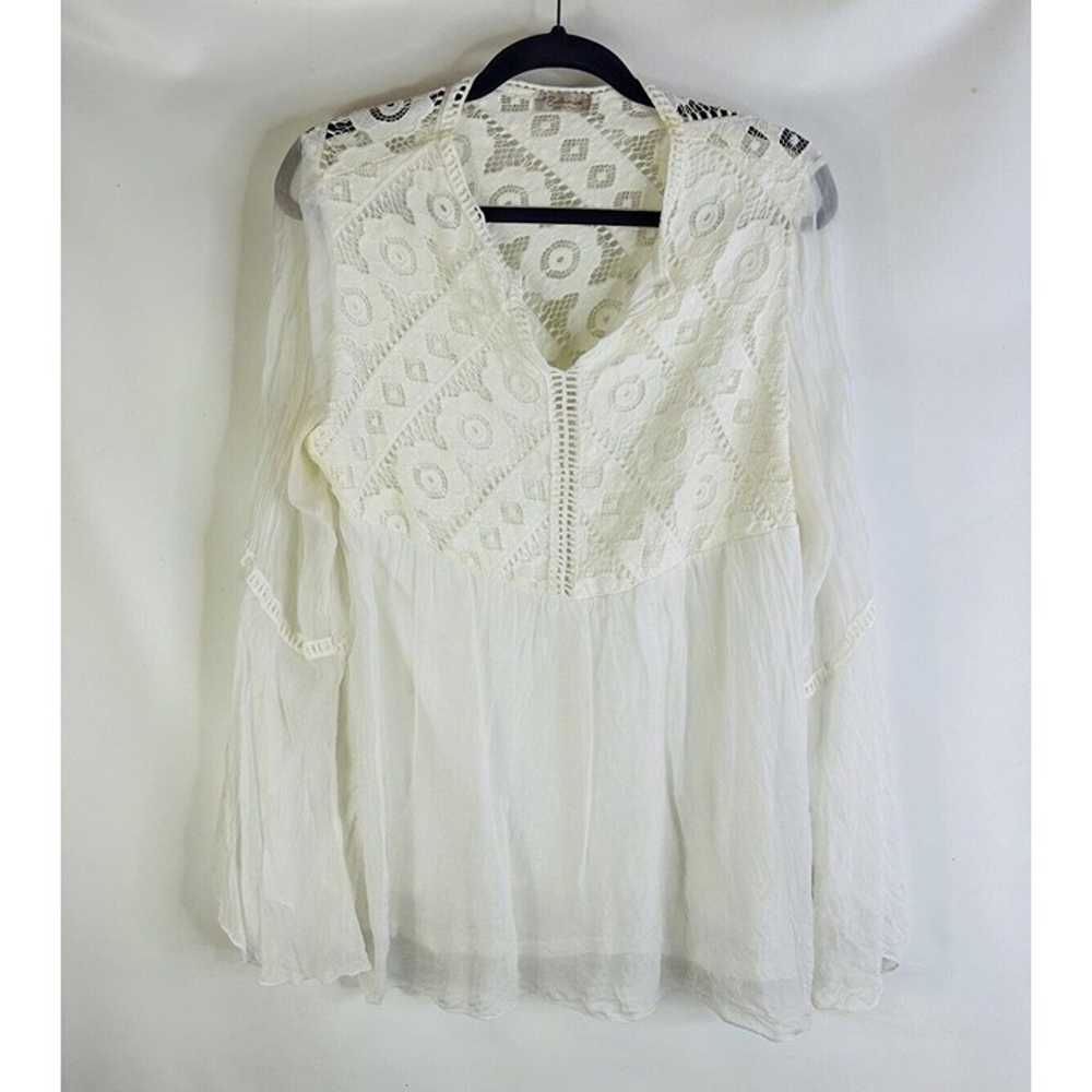 VTG Y2K Womens Large Silk Flowy Bell Sleeve Blous… - image 1