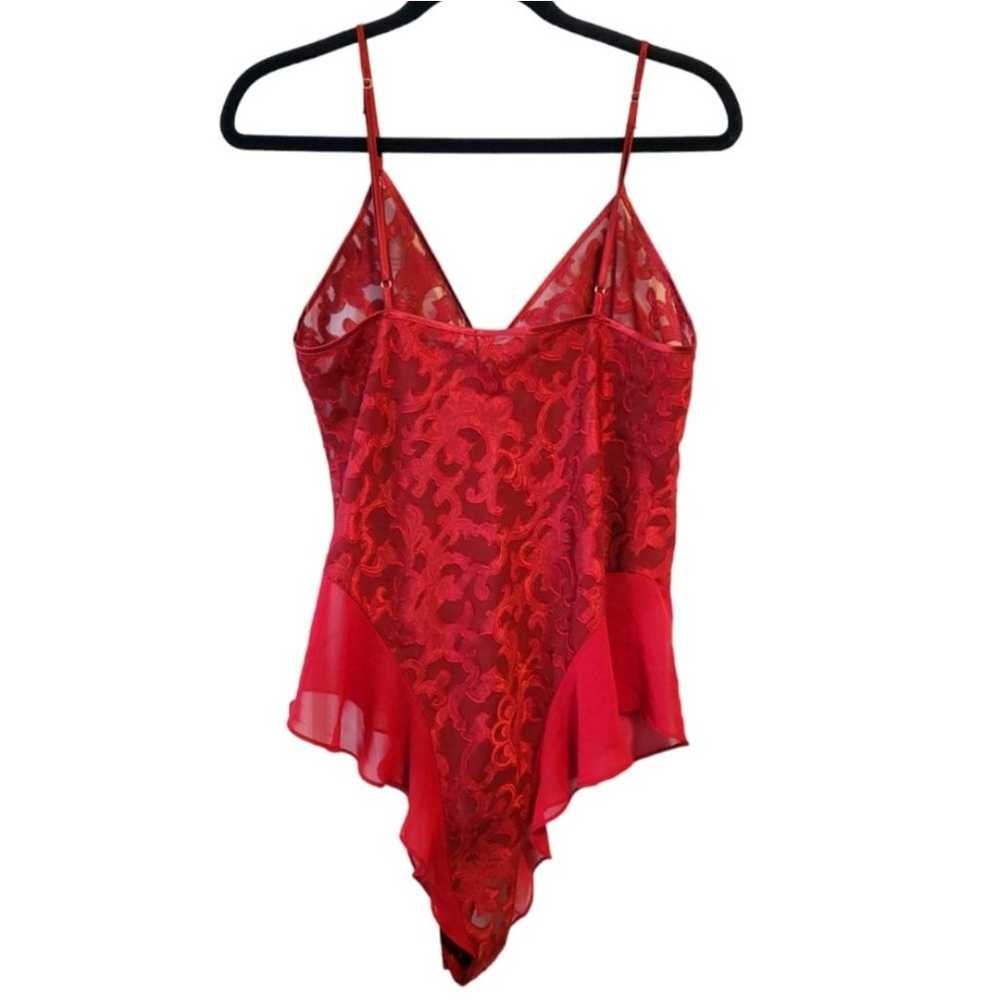 Cacique Vintage Red Floral Lace Ruffle Bodysuit T… - image 2