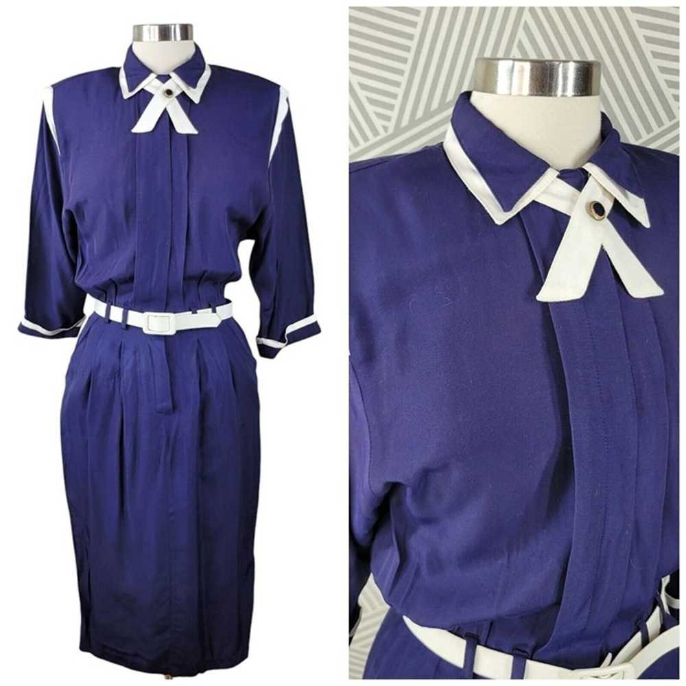 Vintage 80/90s Sailor Dress Size 4/6 Navy Blue Bu… - image 1