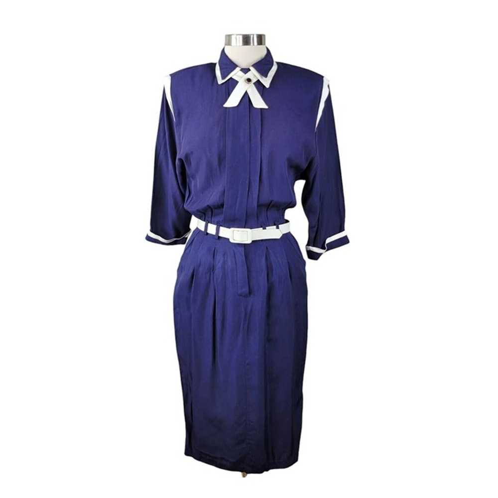 Vintage 80/90s Sailor Dress Size 4/6 Navy Blue Bu… - image 2