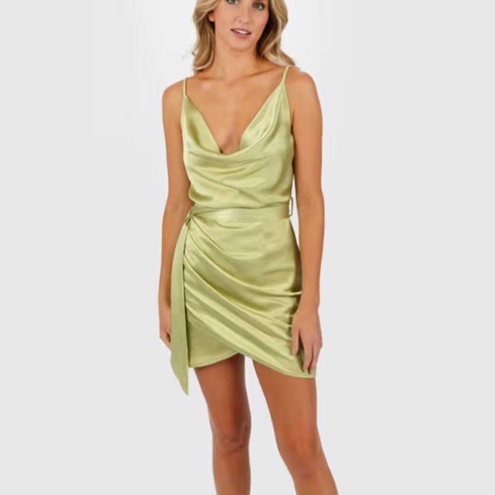 MABLE bright green chartreuse cowlneck mini dress - image 1