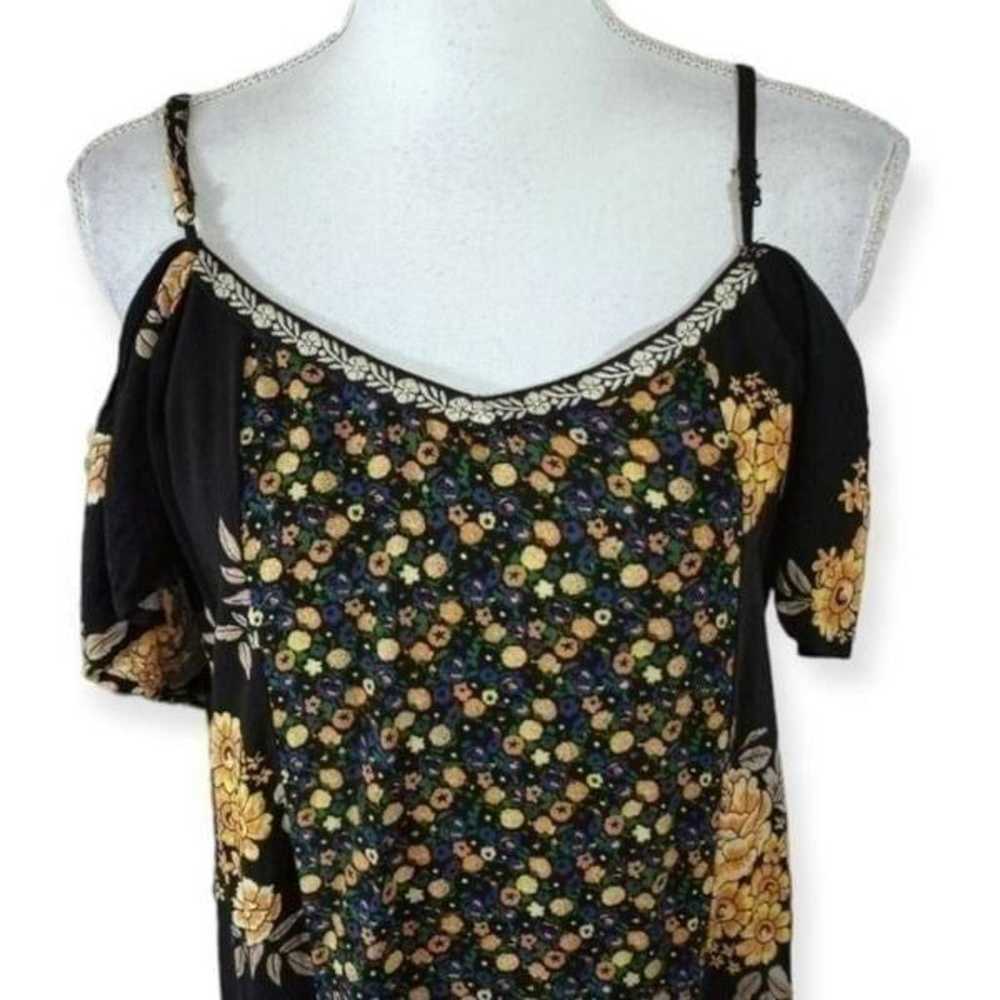 XHILARATION BLACK & YELLOW FLORAL COLD SHOULDER D… - image 2