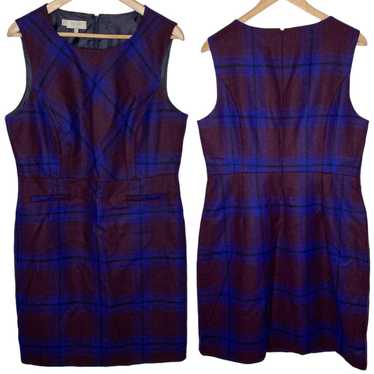 Hobbs London Wool Sleeveless Sheath Dress Tartan … - image 1