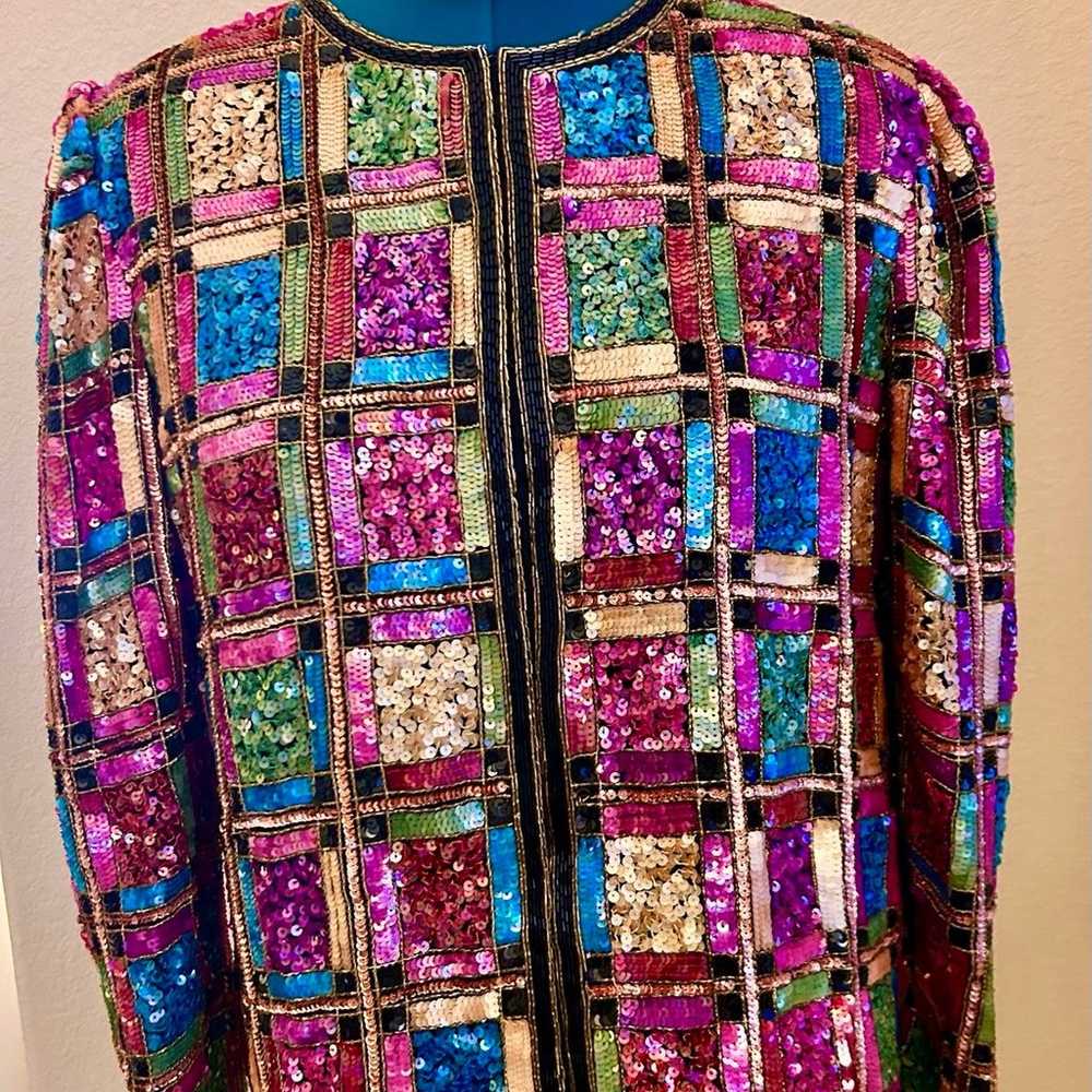 Vintage Laurence Kazar 1980s Sequin Silk Jacket L… - image 1