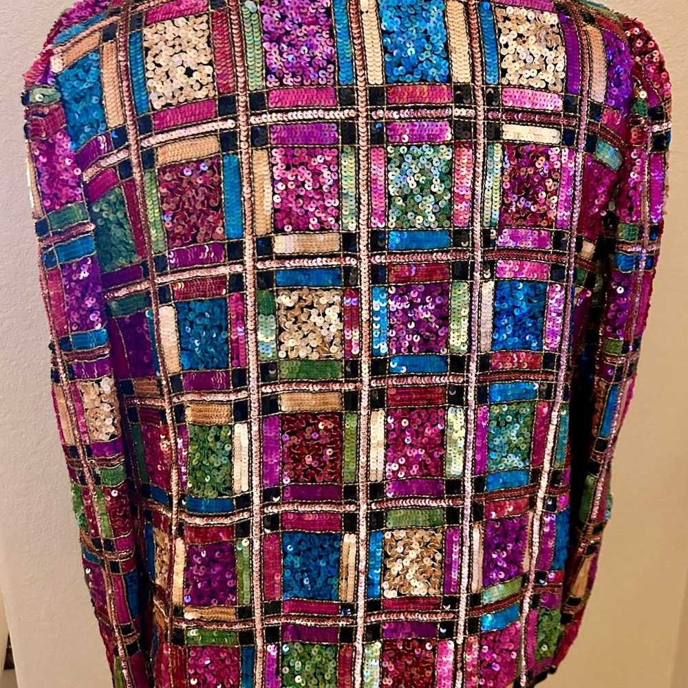 Vintage Laurence Kazar 1980s Sequin Silk Jacket L… - image 3