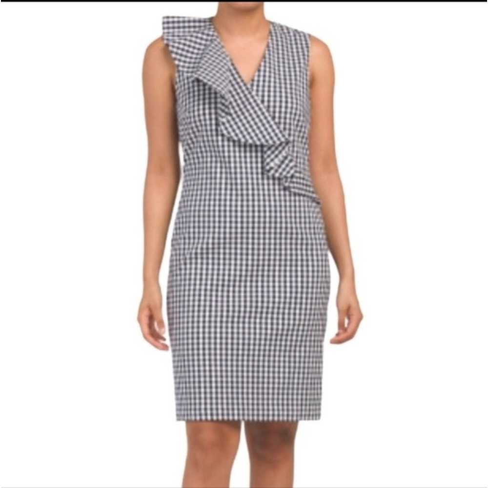 J. McLaughlin gingham ruffled sheath  dress Sz 4 - image 1