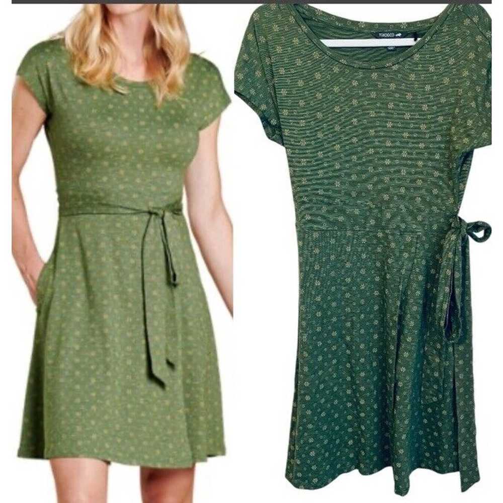 Toad & Co Cue Wrap Dress Green Printed Organic Co… - image 1