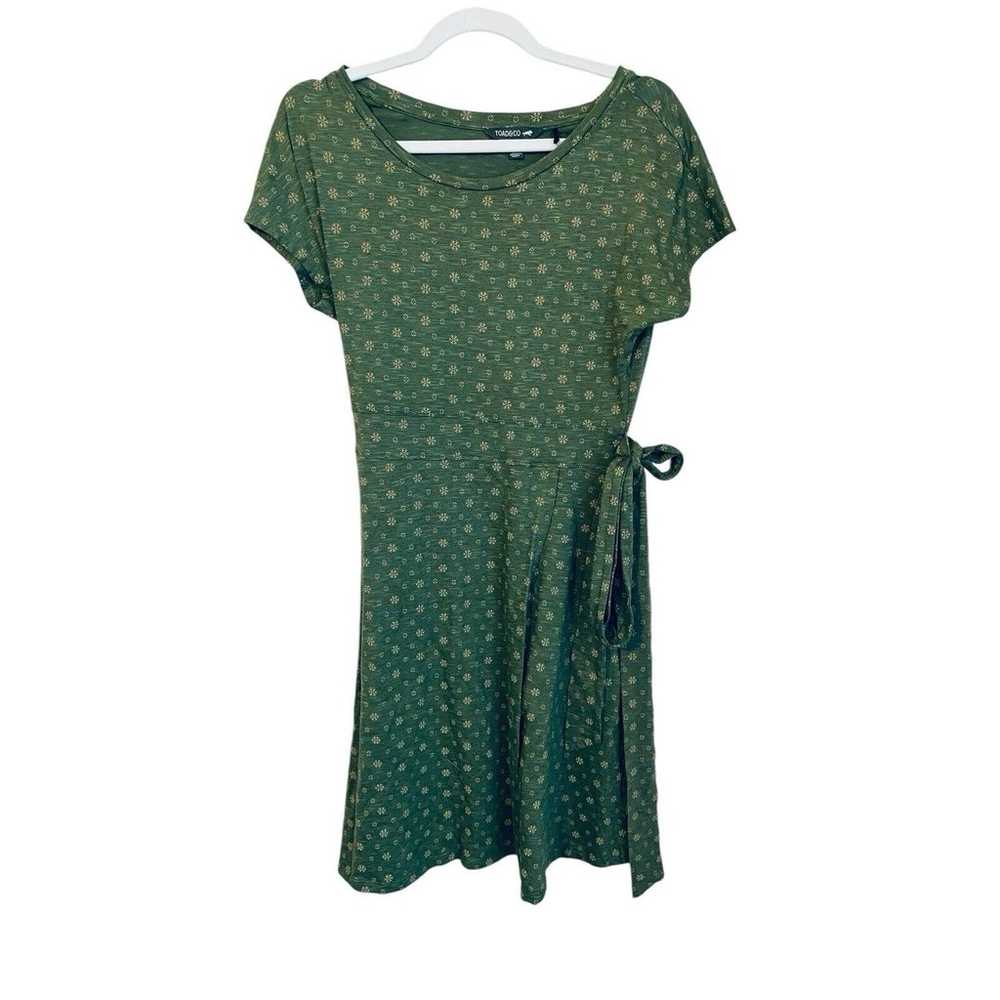 Toad & Co Cue Wrap Dress Green Printed Organic Co… - image 2