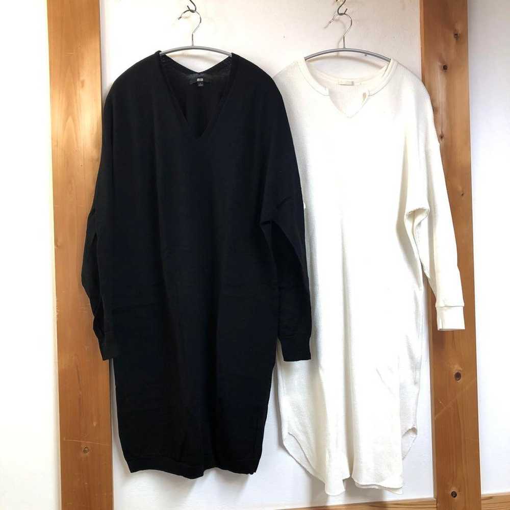 【UNIQLO】【GU】Long Knit Dress Black White Long Slee… - image 1