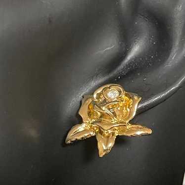 Vintage Avon Rose with Rhinestone Earrings - image 1