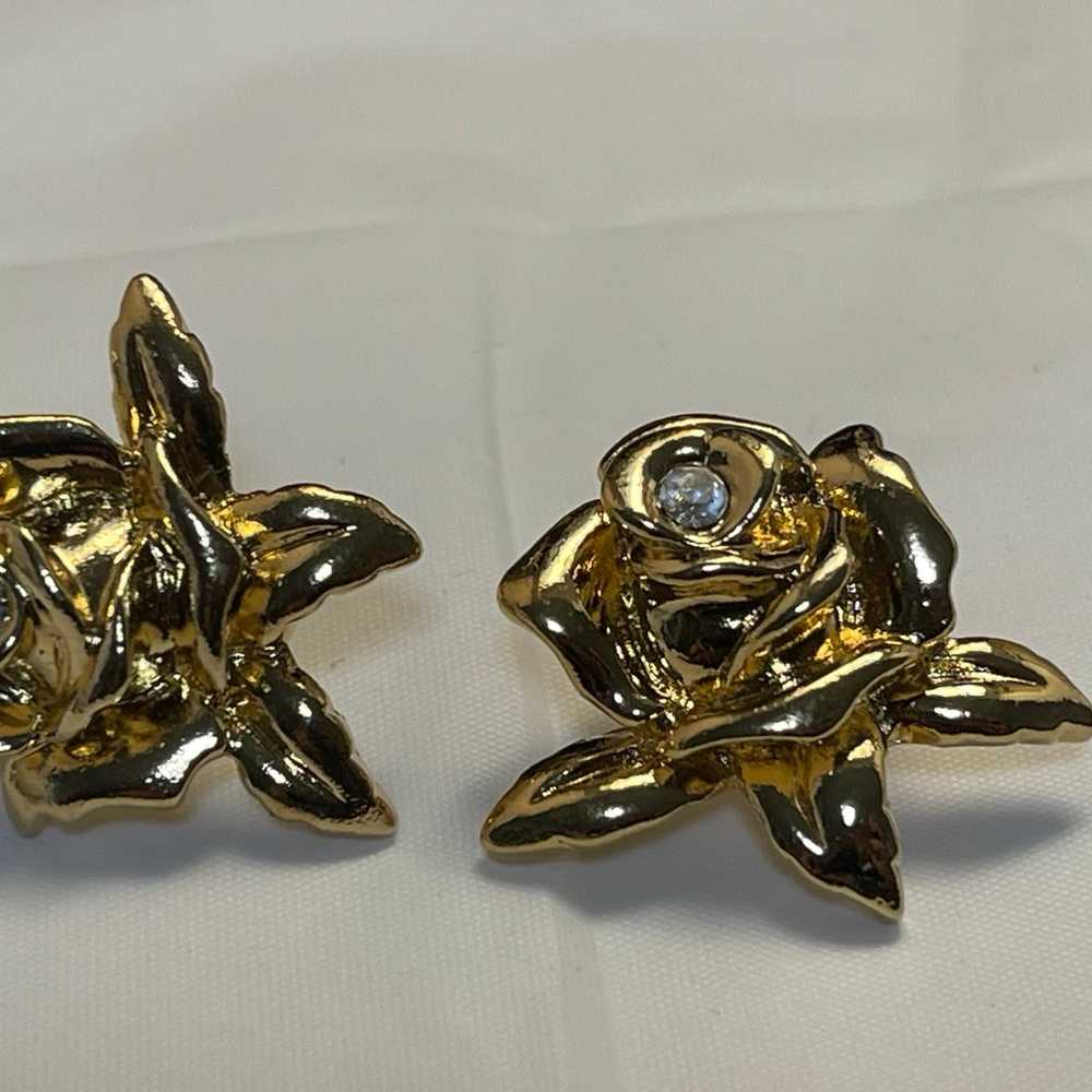 Vintage Avon Rose with Rhinestone Earrings - image 3