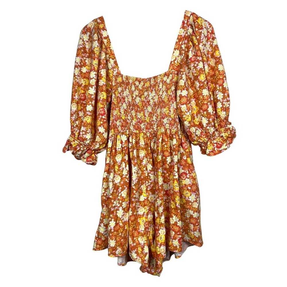 Free People Floral Boho Romper Sz L Puff Sleeve S… - image 3