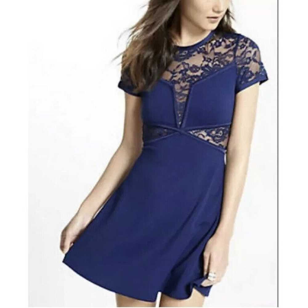 Express Navy Blue Cocktail Dress Lace Details Sho… - image 1