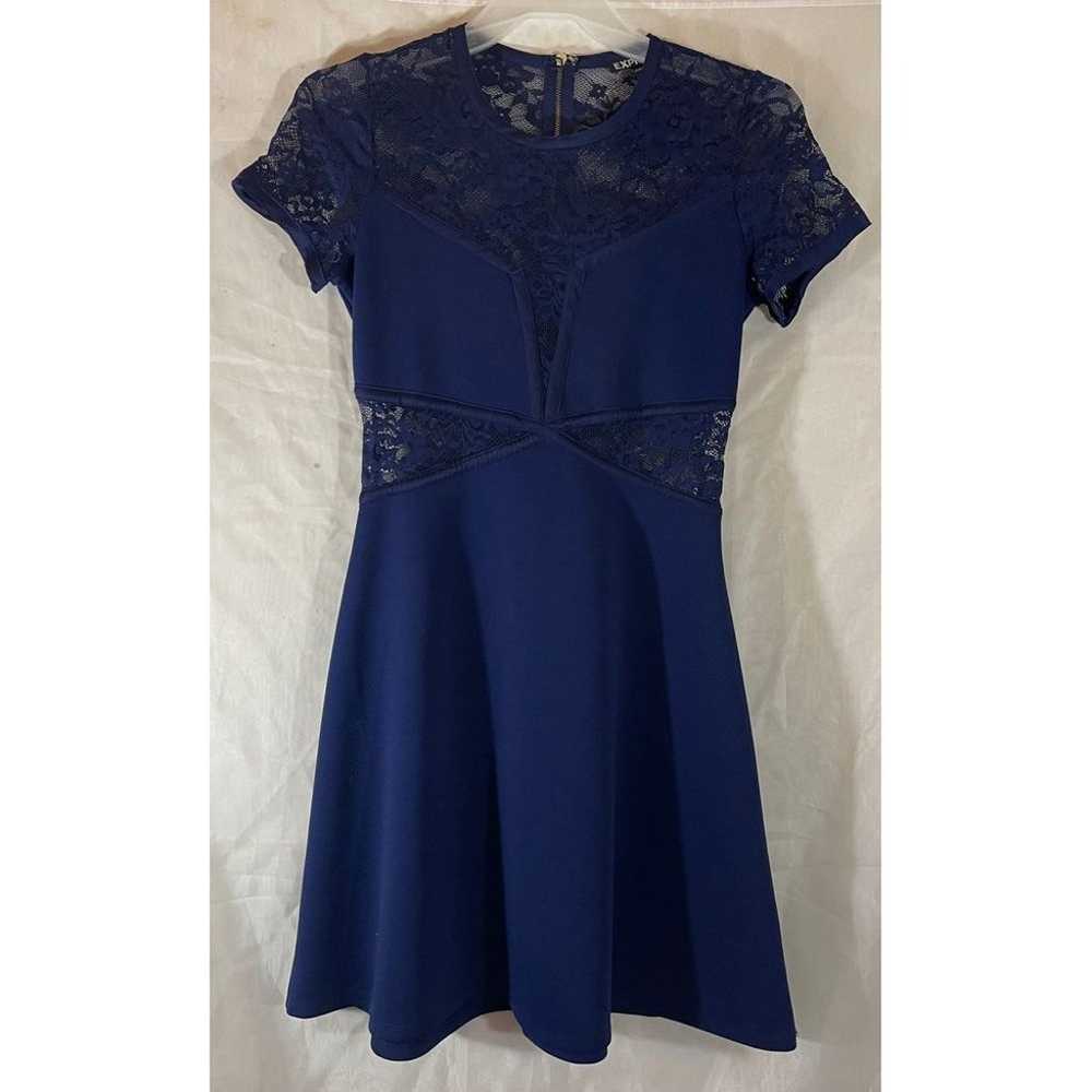 Express Navy Blue Cocktail Dress Lace Details Sho… - image 2