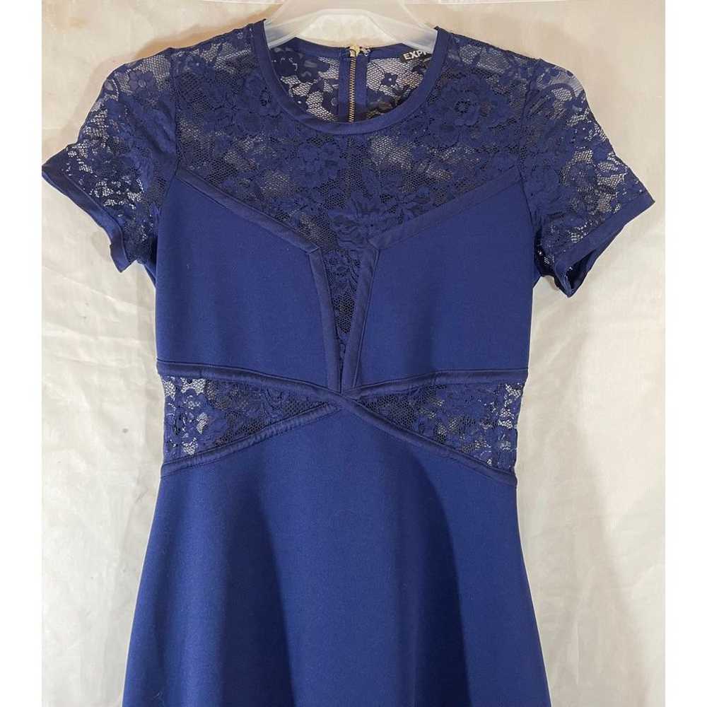 Express Navy Blue Cocktail Dress Lace Details Sho… - image 3