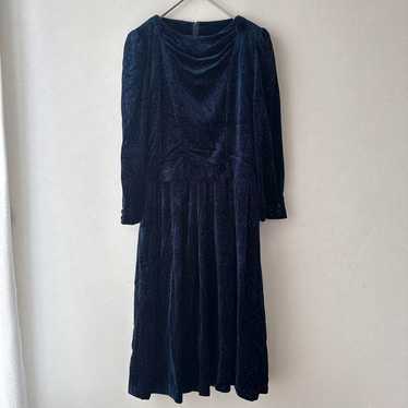 Lamballe Velvet Long Dress Long Sleeve Navy 9