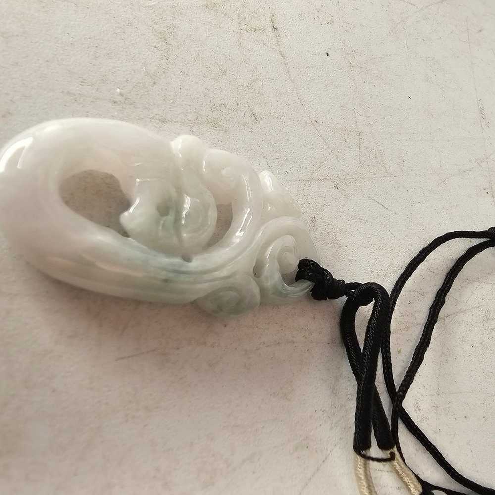 Vintage carved white jade pendant on a black  cord - image 2