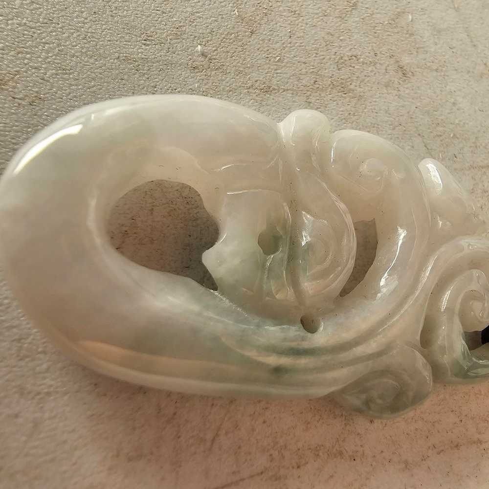 Vintage carved white jade pendant on a black  cord - image 3