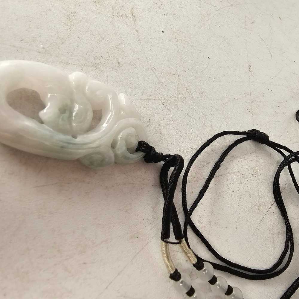 Vintage carved white jade pendant on a black  cord - image 5