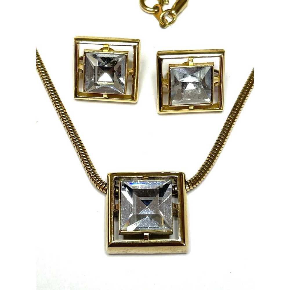 Vintage Necklace Earrings Clear Rhinestone Vtg Av… - image 1