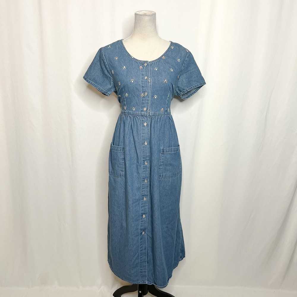 Pellini Blues Vintage Denim Dress Floral Embroide… - image 2