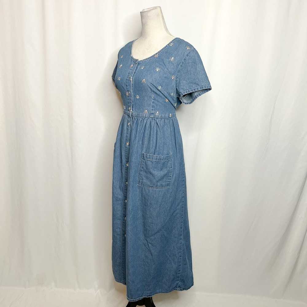 Pellini Blues Vintage Denim Dress Floral Embroide… - image 5