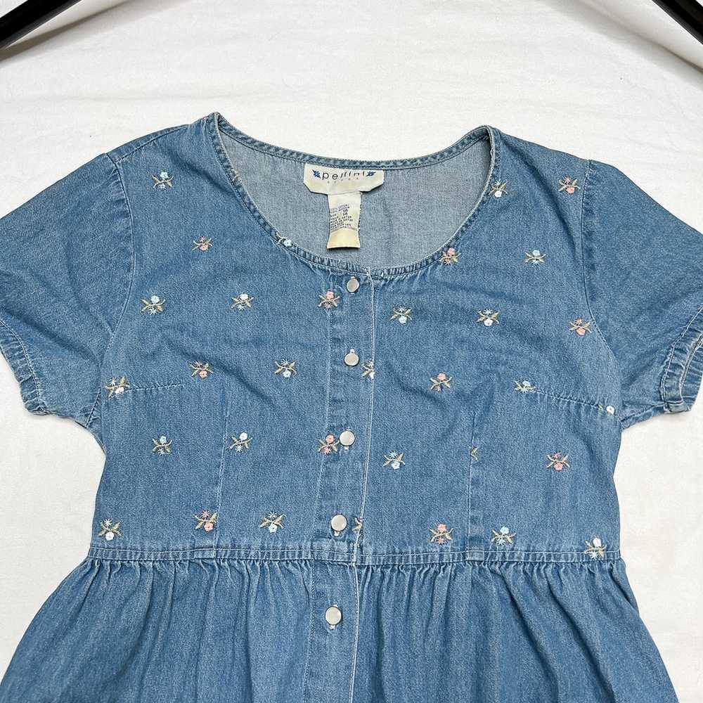 Pellini Blues Vintage Denim Dress Floral Embroide… - image 7