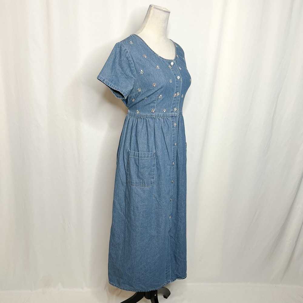 Pellini Blues Vintage Denim Dress Floral Embroide… - image 8