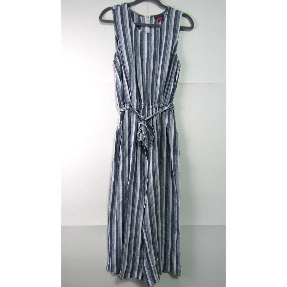 Vince Camuto Gray Stripe Linen Blend Jumpsuit Bel… - image 1