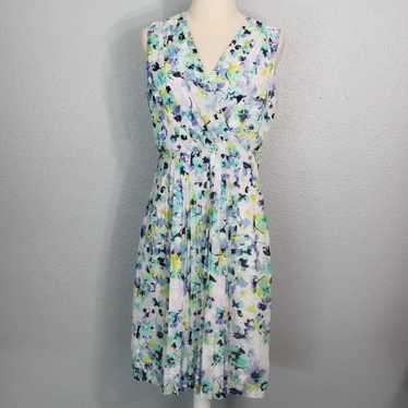 LIZ CLAIBORNE Spring Floral V Neck Pleated Skirt … - image 1