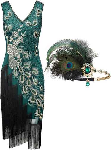 SWEETV 1920s Vintage Peacock Flapper Dresses Sequi