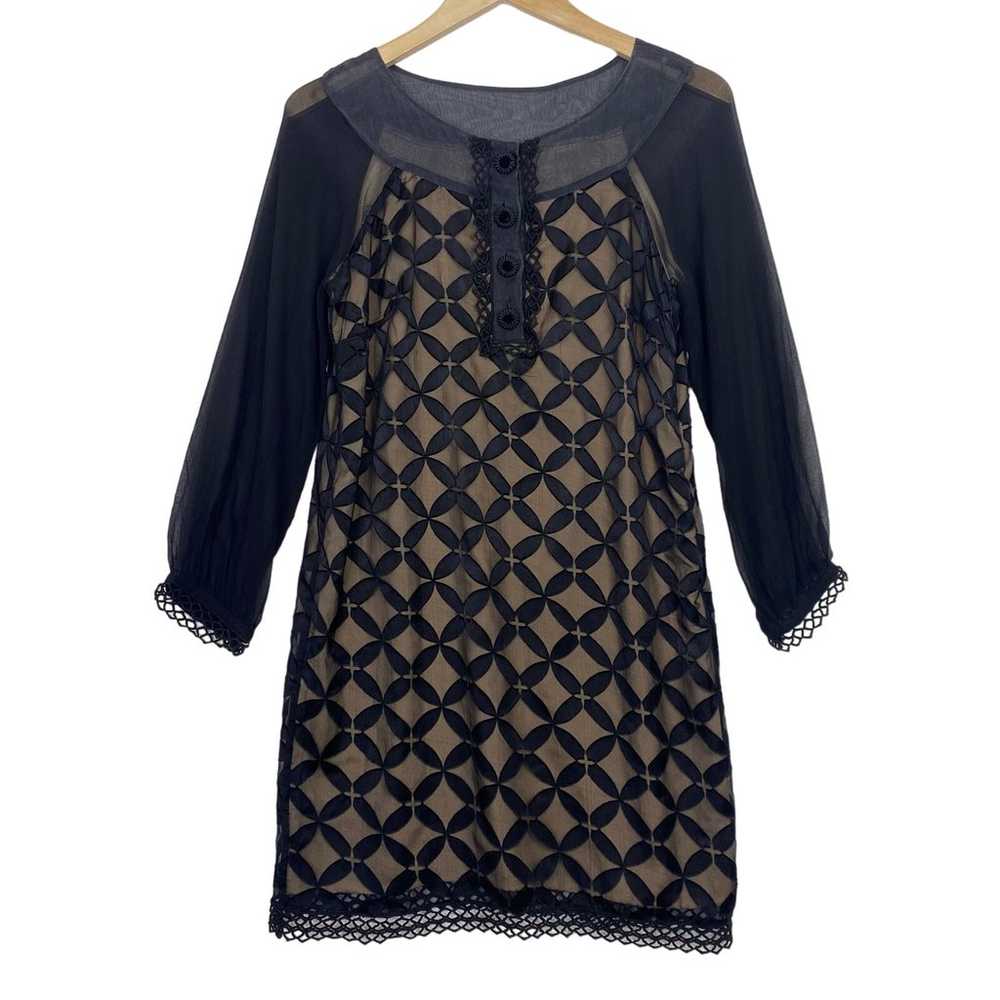 Eci NY Silk Black Sheer Dress Womens 6 Lace Embel… - image 1