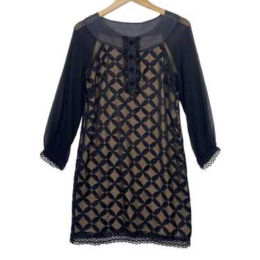 Eci NY Silk Black Sheer Dress Womens 6 Lace Embel… - image 1