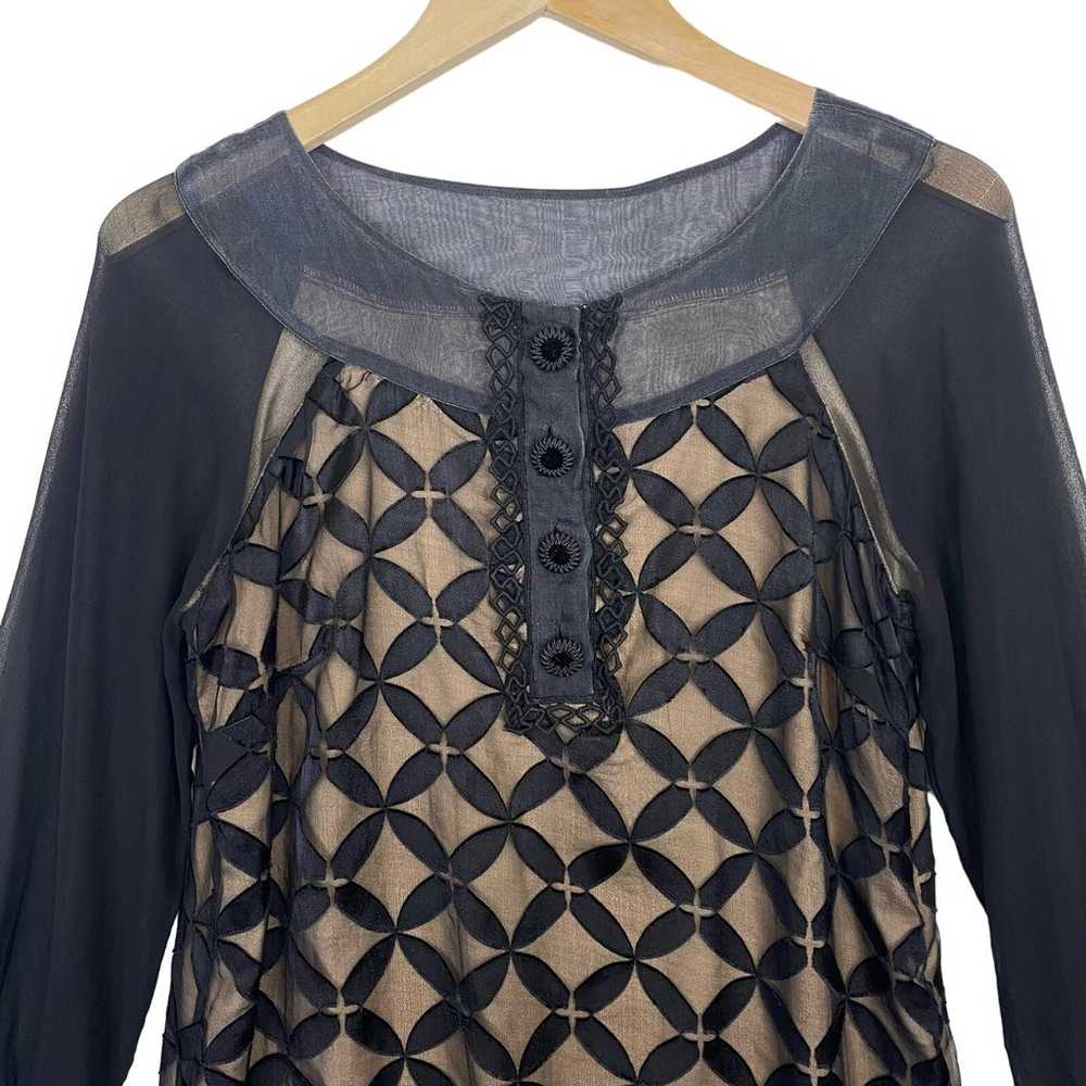 Eci NY Silk Black Sheer Dress Womens 6 Lace Embel… - image 2