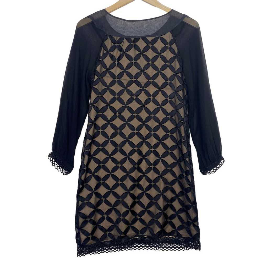 Eci NY Silk Black Sheer Dress Womens 6 Lace Embel… - image 4